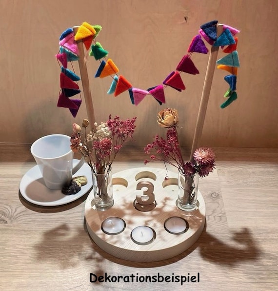 Deko Geburtstagsteller für Teelichter/ Zahlen/Buchstaben aus Holz für Kindergeburtstag, Kita, Kindergarten, Jahreszeitentisch, Lichterteller