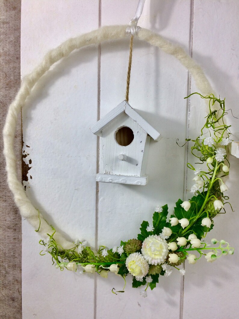 Door wreath 26 cm boho door decoration door decorations spring lily bird house modern year-round door jewelry