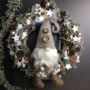 Advent 45 cm door wreath without fairy lights door decoration door decoration Christmas willow wreath gnome