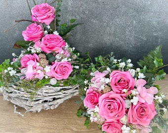 Grabgesteck Set Gesteck und Strauß Rosen Allerheiligen Grabschmuck Rose Hortensie Wunschfarbe Grabdeko Grabdekoration Allerheiligen