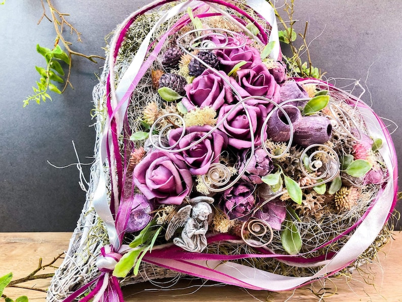 Grabgesteck Grabschmuck Herz Wunschgröße Grabdekoration Grabschmuck Allerheiligen – handgemacht aus Seiden- und Kunstblumen, langlebig & pflegeleicht von SarahsFlowerStudio