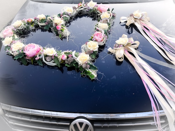 Decoración de coche de boda, kit de decoración de rosas para novia y novio,  decoración de coche de boda con flores artificiales, joyería de automóvil