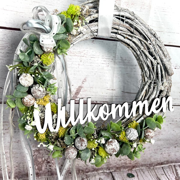 Türkranz Türdeko Türschmuck Ganzjährig Schriftzug Willkommen Modern Tür Schmuck Eukalyptus