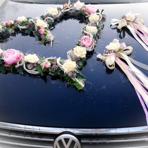 Car decoration set 3 pieces heart and bows car decoration car flower decoration arrangement wedding peonies rose ivy bows modern noble