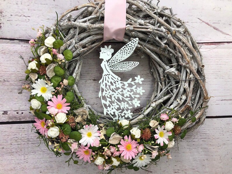 Frühlingskranz Türkranz Kirschblüten Fee – ganzjährig Seidenblumen modern – Türkranz – SarahsFlowerStudio