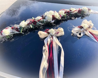 Car decoration set, 3-piece, wedding – Rose