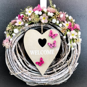 Door wreath door decoration Spring cherry blossoms heart WelcomeModern all year round door jewelry autumn image 1