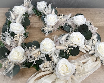 Car decoration set 3 pieces, dried flowers, silk flowers, artificial flowers, heart and bows, car decoration, wedding decoration, carriage