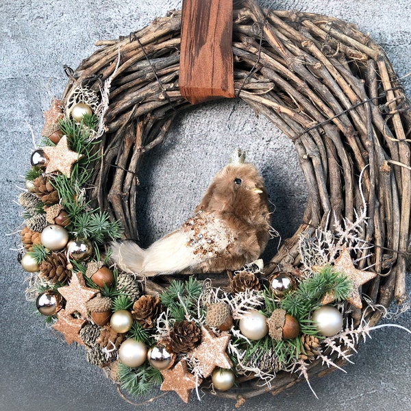 Advent Door Wreath Door Decoration Door Decoration Christmas Bird Owl Kautz Moss Willow Cone with LED