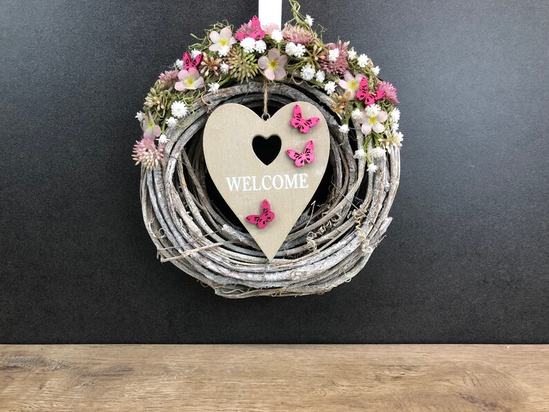 Door wreath door decoration Spring cherry blossoms heart WelcomeModern all year round door jewelry autumn image 6