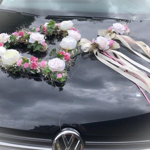Car decoration set 3 pieces heart and bows car decoration car flower decoration arrangement wedding peonies rose ivy bows modern noble