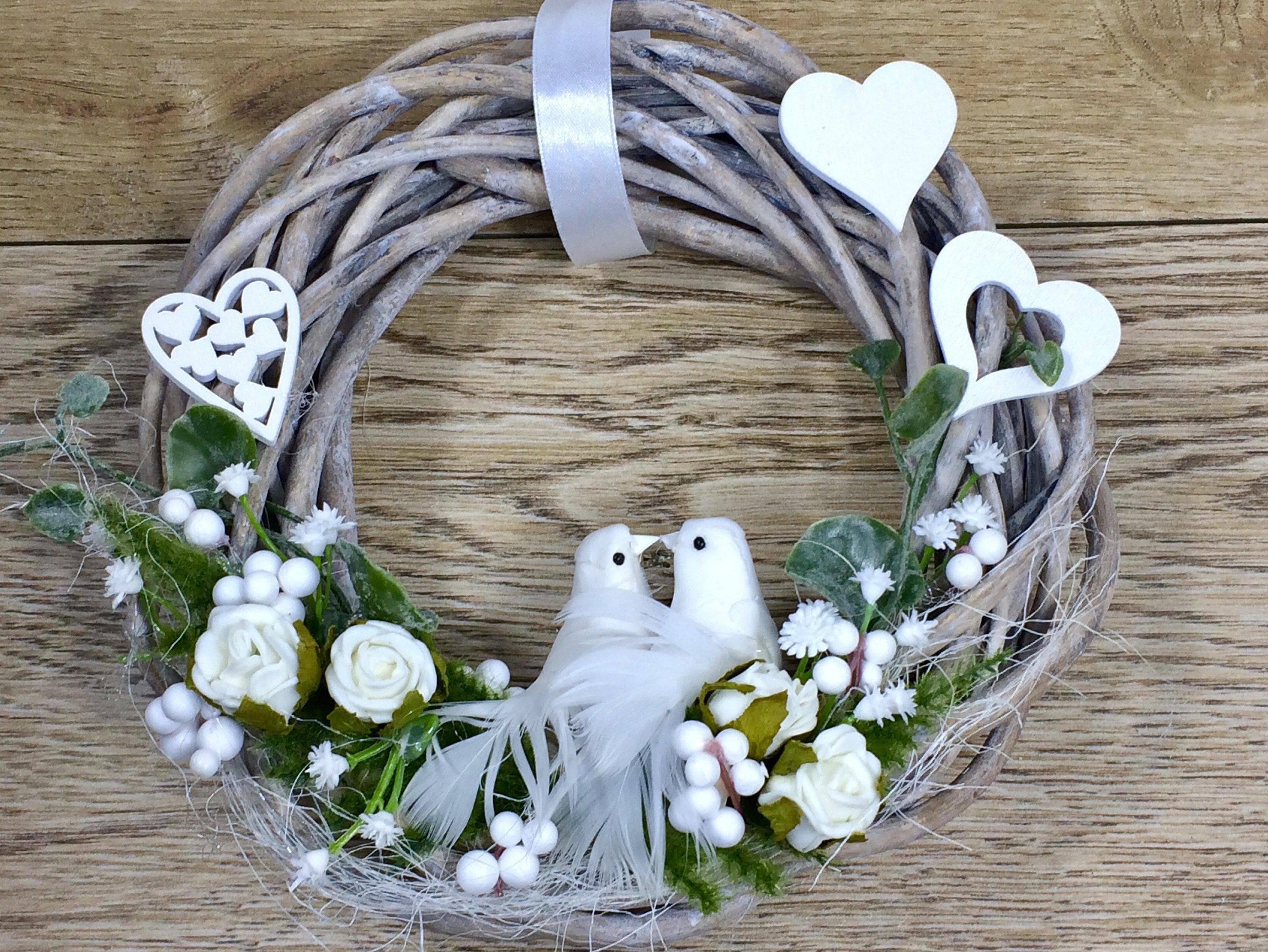 Türkranz Hochzeit Rose – Türdeko mit Rose Schleierkraut & Vögeln