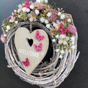 Door wreath door decoration Spring cherry blossoms heart WelcomeModern all year round door jewelry autumn image 3