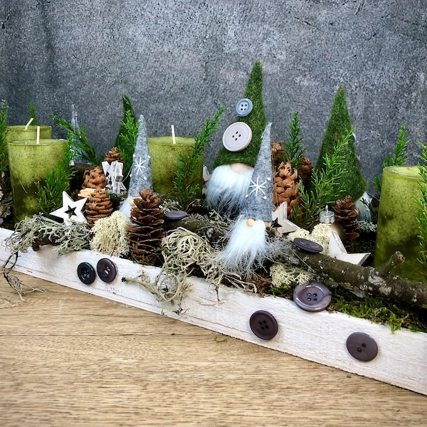 Adventskranz Adventskalender Wichtel länglich Tablett in zwei verschiedenen Größen L und XL