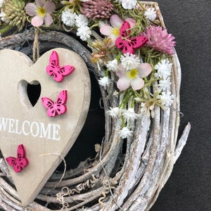 Door wreath door decoration Spring cherry blossoms heart WelcomeModern all year round door jewelry autumn image 7