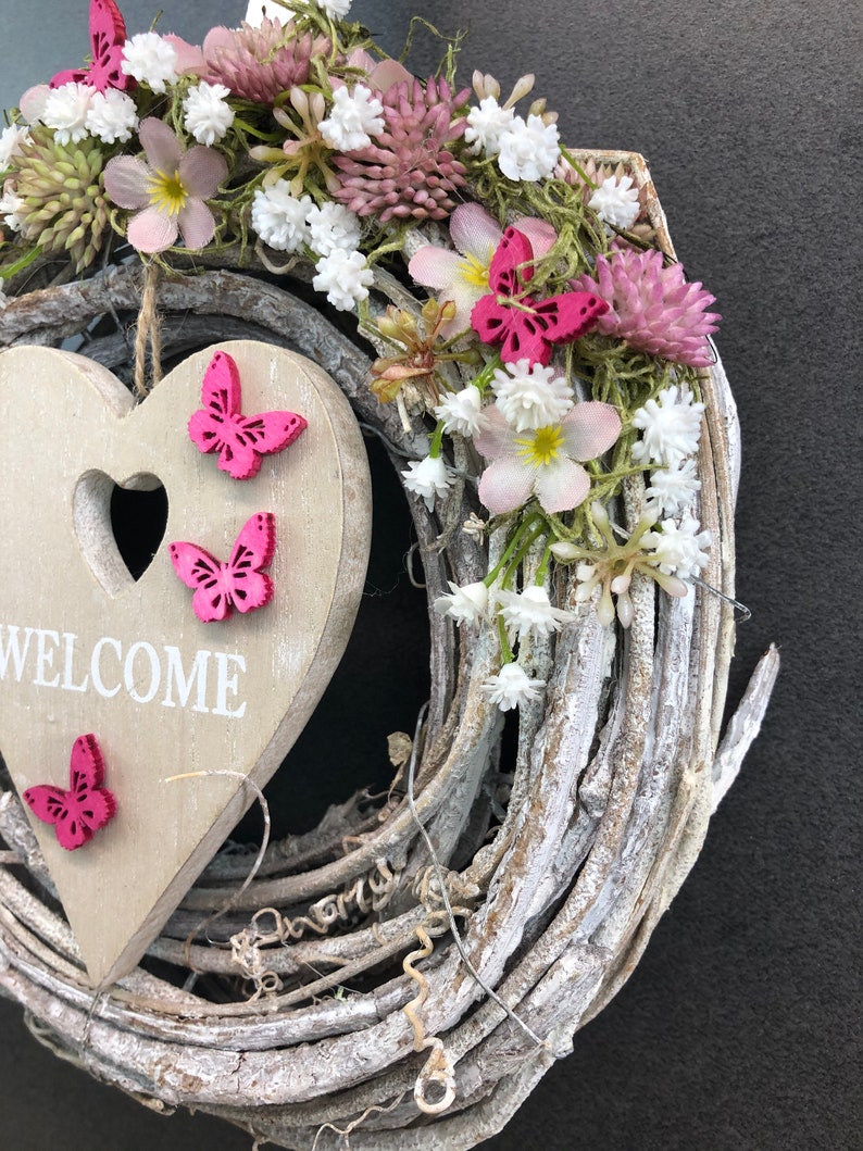 Door wreath door decoration Spring cherry blossoms heart WelcomeModern all year round door jewelry autumn image 7