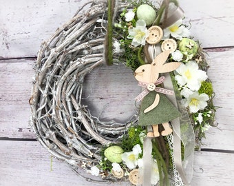 Door wreath Door decoration Door decoration Rabbit Easter Bunny Egg Eggs Veil herb Button Rabbit Jewelry Autumn