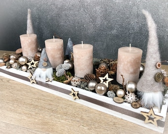 Adventskranz länglich Holztablett 4 Kerzen Weihnachtsdeko Nr. 750