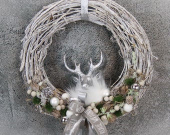Door wreath door decoration door decoration Christmas willow wreath deer cones apple fir ribbon modern