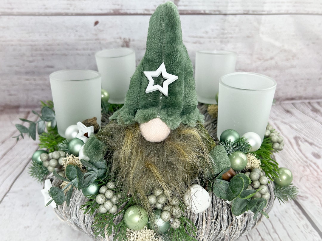 Adventskranz Gläser Wichtel Samt Kugel Sterne Draht Tanne Haltbar ...