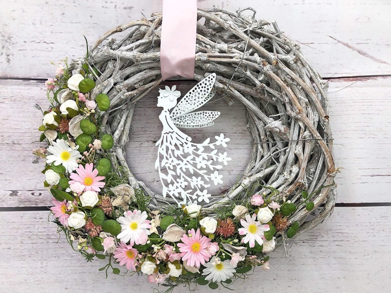 Frühlingskranz Türkranz Kirschblüten Fee – ganzjährig Seidenblumen modern – Türkranz – SarahsFlowerStudio