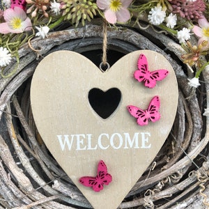 Door wreath door decoration Spring cherry blossoms heart WelcomeModern all year round door jewelry autumn image 5