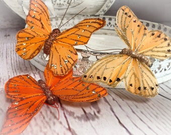 Schmetterling Federschmetterling 3 Stück am Clip Feder Butterfly