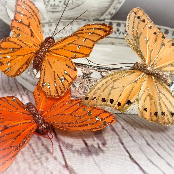 Schmetterling Federschmetterling 3 Stück am Clip Feder Butterfly