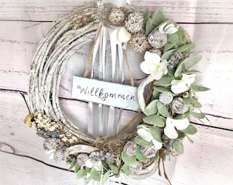 Silk flower door wreath with eucalyptus – year-round door decoration