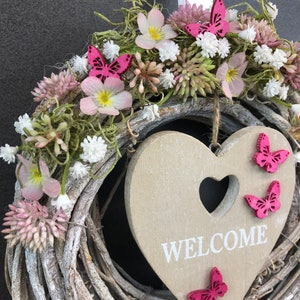 Door wreath door decoration Spring cherry blossoms heart WelcomeModern all year round door jewelry autumn image 2