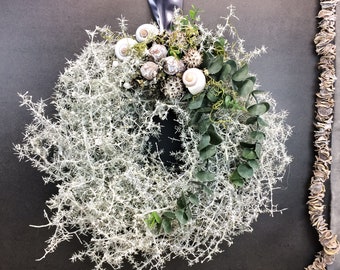 Door wreath wreath natural dry material hand-tied modern year-round door decoration wax wax wreath waxed white asparagus eucalyptus snail