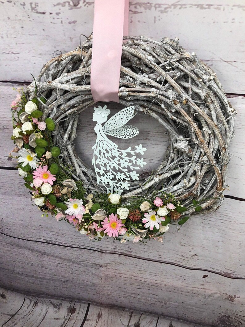 Frühlingskranz Türkranz Kirschblüten Fee – ganzjährig Seidenblumen modern – Türkranz – SarahsFlowerStudio