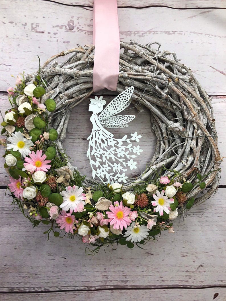Frühlingskranz Türkranz Kirschblüten Fee – ganzjährig Seidenblumen modern – Türkranz – SarahsFlowerStudio