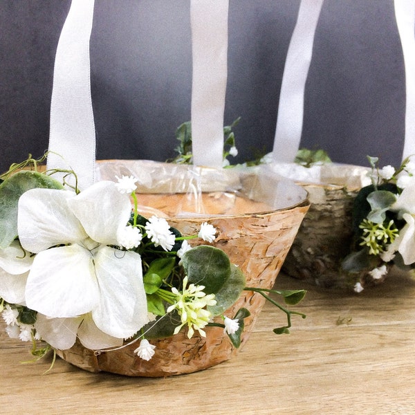 Flower Girl Basket Flower Girl Basket Flower Basket Scatter Basket Flower Scatter Basket Birch Eucalyptus Hydrangea