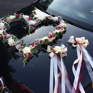 Car decoration set 3 pieces heart and bows car decoration car flower decoration arrangement wedding carriage jewelry carriage decoration carriage wedding