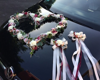 Décoration de voiture ensemble 3 pièces coeur et arcs décoration de voiture voiture fleur décoration arrangement mariage transport bijoux transport décoration transport mariage