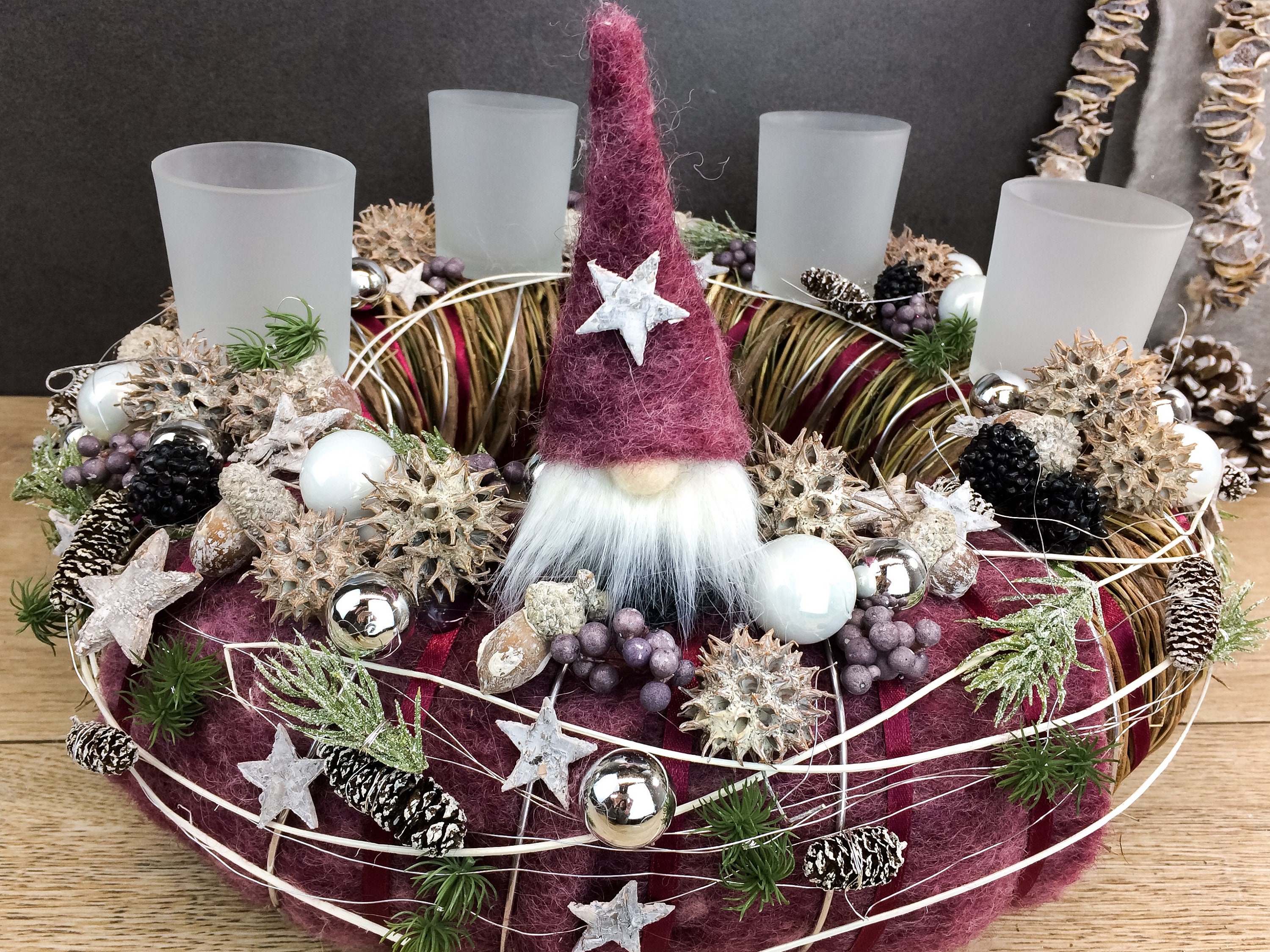 Advent Wreath Gnome Silver Desired Color Stars Balls Berries Fir Felt  Ribbon - Etsy Norway