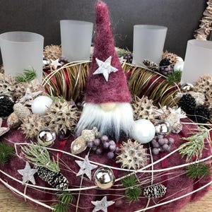 Adventskranz Wichtel Silber Wunschfarbe Sterne Kugeln Beeren Tanne Filz Band
