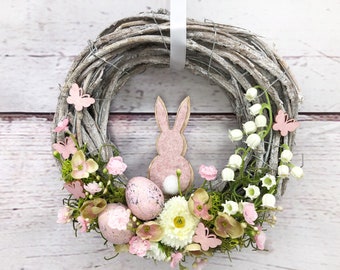 Door wreath 20 cm door decoration door decoration bunny Easter bunny egg eggs veil herb button rabbit jewelry autumn