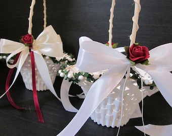 Blumenmädchen Korb Streukörbchen Blumenstreukörbchen Creme Rot Flower Basket Flowergirl Wedding Rose Blumenmädchen Rot Weiß