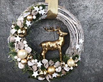 Türkranz Türdeko Türschmuck Weihnachten Weidenkranz Hirsch Zapfen Stern Tanne Band Modern