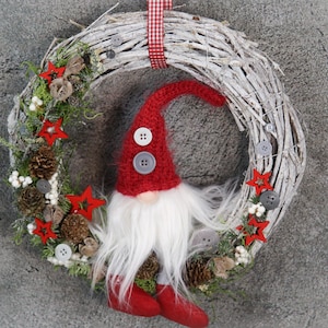 Door wreath door decoration door ornament Christmas willow wreath gnome cone star apple buttons fir ribbon modern