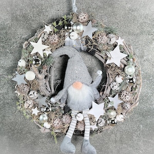 Advent 45 cm door wreath with 40 LED door decoration Christmas willow wreath gnome