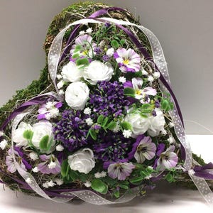 Fiori di seta, decorazione per tomba, cuore, rosa – realizzati a mano