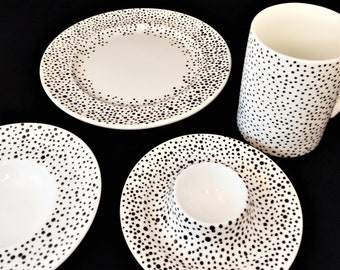 Porcelain breakfast set hand-painted with dots