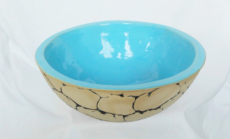 Large Ceramic Bowl Light Blue Handmade Fruit Bowl Salad Bowl Floating Candle Bowl image 3