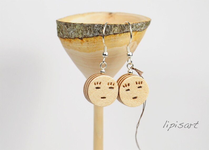 Earrings Face Veneer Woods 925 Silver image 1