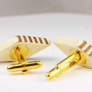 Cufflinks Diamond Precious Wood Veneer Gold image 4