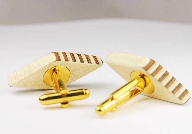 Cufflinks Diamond Precious Wood Veneer Gold image 4