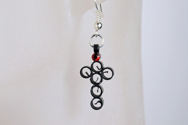 Earrings Handmade Black Paper Crosses image 3